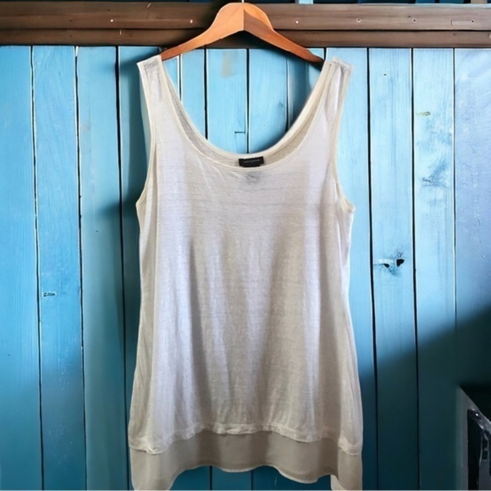 Anne Taylor 100% Linen White Flowy Tank Top Size XS